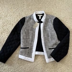 New Chico’s jacket coat mix tweed quilted puff sleeves cropped 1 small medium